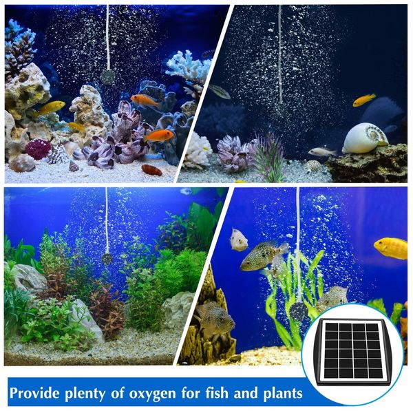 2W Solar-Powered Air Pump Aerator with 2 operating modes Provides oxygen to pond/aquarium