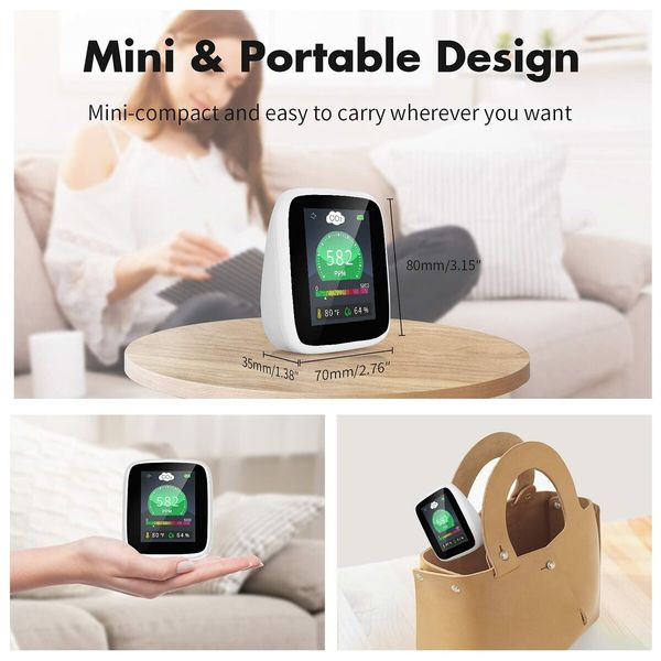 4-in-1 Indoor Air Quality Monitor with CO2 Detection, Temperature, and Humidity Readings