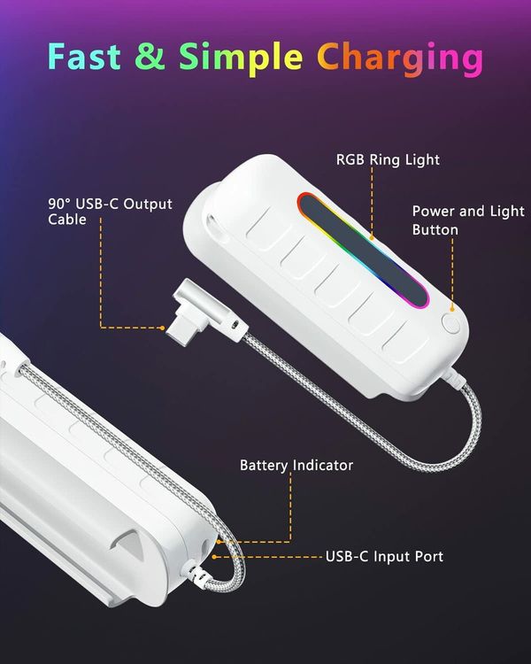 Ultra Lightweight Rechargeable RGB Light 5000mah Battery Pack for Meta/Oculus Quest 2 - Extend Your Playtime with 2-4 Extra Hours of Immersive Gaming