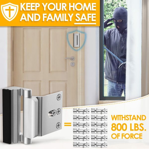 Childproof Home Security Door Lock with 3" Stop & 800 lb. Resistance for Inward-Swinging Doors in Silver