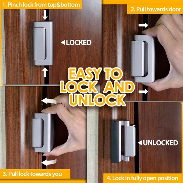 Childproof Home Security Door Lock with 3" Stop & 800 lb. Resistance for Inward-Swinging Doors in Silver