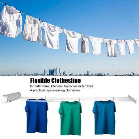 Wall Mounted Telescopic Retractable Clothesline/Drying Rope with 5 Lines - Extendable for Convenient Laundry Drying Indoors and Outdoors