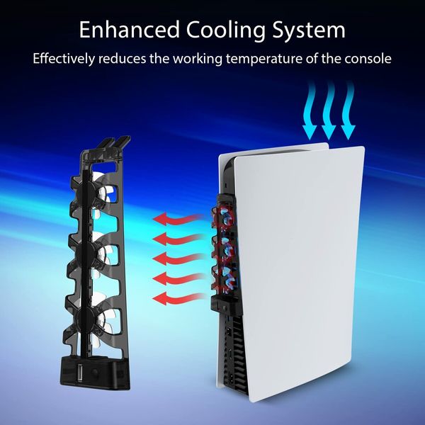 PS5 Cooling Fan with LED Light: Efficient Cooling for Both Disc and Digital Editions, with Horizontal Stand