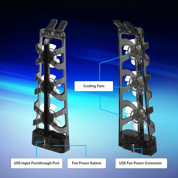 PS5 Cooling Fan with LED Light: Efficient Cooling for Both Disc and Digital Editions, with Horizontal Stand