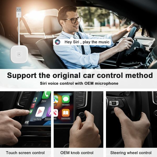 Wireless CarPlay Adapter for Wired CarPlay Cars: Plug & Play Dongle, Fast & Easy, Compatible with 2016+ Cars and iPhone iOS 10+, White