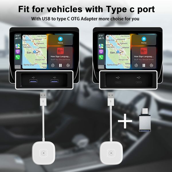 Wireless CarPlay Adapter for Wired CarPlay Cars: Plug & Play Dongle, Fast & Easy, Compatible with 2016+ Cars and iPhone iOS 10+, White