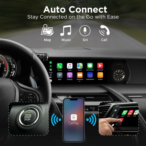 Wired to Wireles CarPlay Adapter Dongle with USB A/USB C, Plug & Play Easy Setup for Seamless and Convenient Smartphone Integration in Your Car