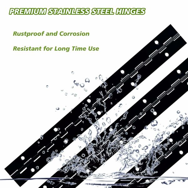 6-Pack Heavy-Duty Piano Hinges with Holes,12 Inch Stainless Steel Continuous Hinges for Mailboxe,Furniture,Storage Box,Cabinet, Piano (Black)