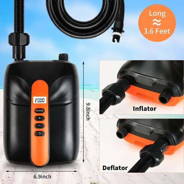 Electric SUP Paddle Board Air Pump 12V Car Connector with Intelligent Inflation & Deflation Dual Function