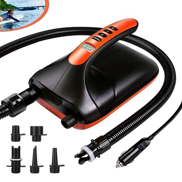 Electric SUP Paddle Board Air Pump 12V Car Connector with Intelligent Inflation & Deflation Dual Function