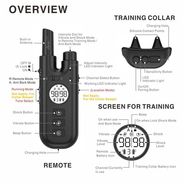 2600ft Range Remote Dog Training Collar, Waterproof Bark Control Collar for Dogs