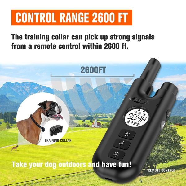 2600ft Range Remote Dog Training Collar, Waterproof Bark Control Collar for Dogs