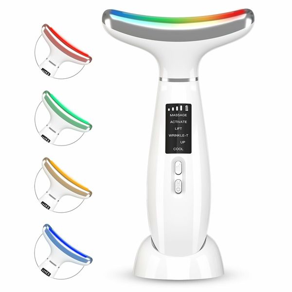 Face Neck Facial and Neck Red Light Massager with 4 Color LED, Vibration, and Thermal Functions for Skin Care