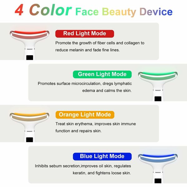 Face Neck Facial and Neck Red Light Massager with 4 Color LED, Vibration, and Thermal Functions for Skin Care