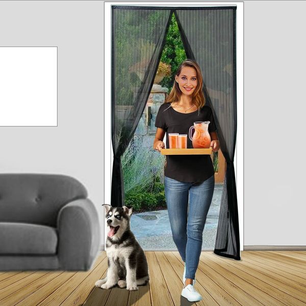 Bug-Free Home Magnetic Screen Door (100x210cm) with Hook&Loop for Easy Installation and Pet-Friendly Access