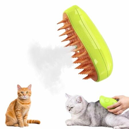 3-in-1 Spray Cat Grooming Brush with Steam, Massage, and Self-Cleaning Features Remove Tangled & Loose Hair-Green