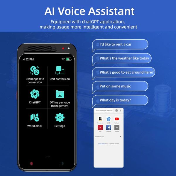 Online/offline Real Time CHATGPT AI Language Translator- Instant Translation in 138 Languages on a 4.1" Touch Screen - Perfect for Travel/Communication