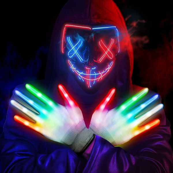 Halloween LED Scary Mask and Gloves Set - Light Up the Night with a Scary Mask and Glowing Gloves for an Unforgettable Costume Party or Cosplay