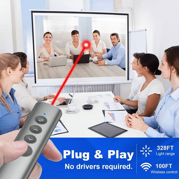 Wireless Red Laser Pointer and Clicker for Presentations with USB-C/A Charging, Remote for PowerPoint, Mac, PPT, and Google Slides