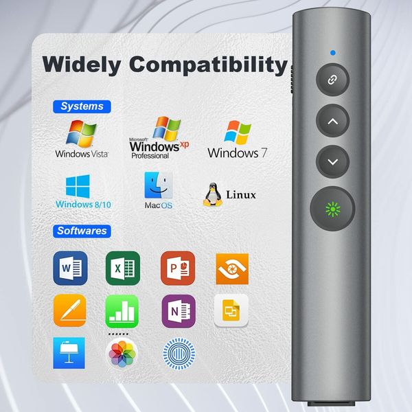 Rechargeable Green Laser Pointer Presenter - Wireless Remote for PowerPoint, Mac, Computers, and Google Slides