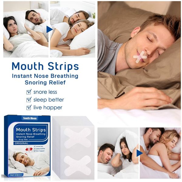 60 Count Mouth Tape Anti-Snoring Strips for Better Sleep-Breathe Easily Sleep Soundly