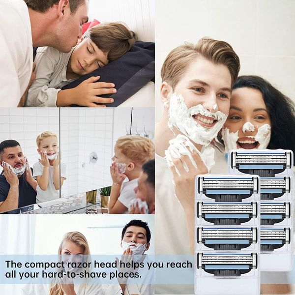 Premium Razor Blades Refills for Mach3, Turbo Refills with Precision Steel Blades Ideal for Hard-to-Shave Spots & Long Hair Compatible with Gillette(8-Pack)