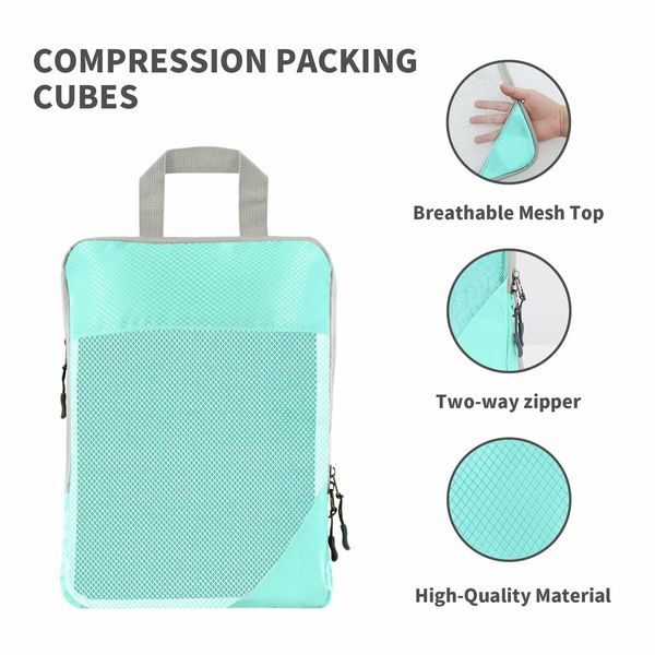 6-Piece Suitcases/Luggage Compression Packing Cube Set: Organized and Space-Saving Travel(Lake Blue)