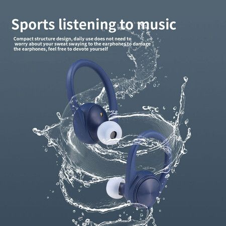 Wireless Sport Earbuds: Bluetooth 5.0 Headphones with Waterproof Noise Cancelling, Earhooks for Secure Fit, Dual LED Display for Battery Status (Blue)