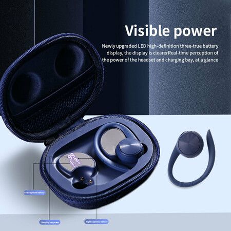 Wireless Sport Earbuds: Bluetooth 5.0 Headphones with Waterproof Noise Cancelling, Earhooks for Secure Fit, Dual LED Display for Battery Status (Blue)