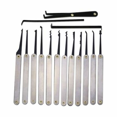 LOCKMALL 15-Piece Stainless Steel Hook Lock Pick Set in Silver and Black