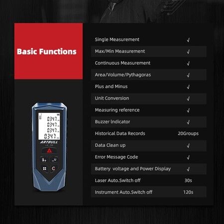 Digital Laser Distance Meter,Laser Rangefinder 50M with Infrared Measurement, Tape Tool for Measuring Distances Accurately