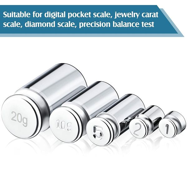 Scale Calibration Weight Set with precise denominations of 1g, 2g, 5g, 10g, and 20g