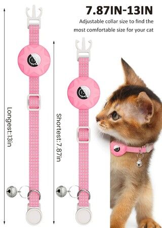 anti-lost Pink Reflective GPS Cat Collar with AirTag Holder, Bell, and Lightweight Design (AirTag Not Included)