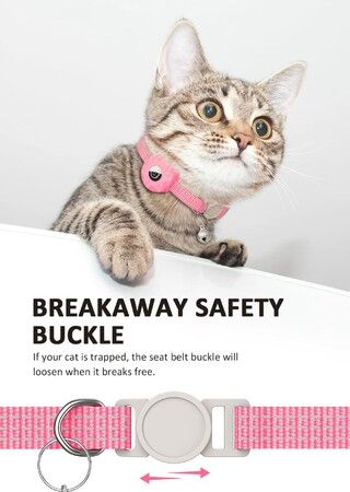 anti-lost Pink Reflective GPS Cat Collar with AirTag Holder, Bell, and Lightweight Design (AirTag Not Included)