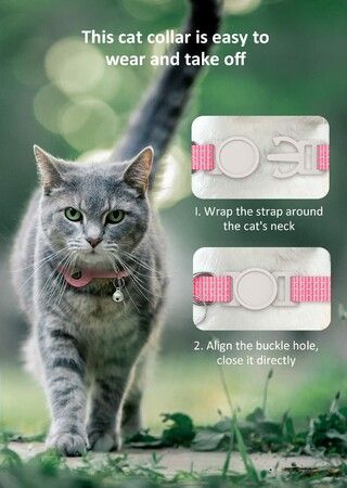 anti-lost Pink Reflective GPS Cat Collar with AirTag Holder, Bell, and Lightweight Design (AirTag Not Included)