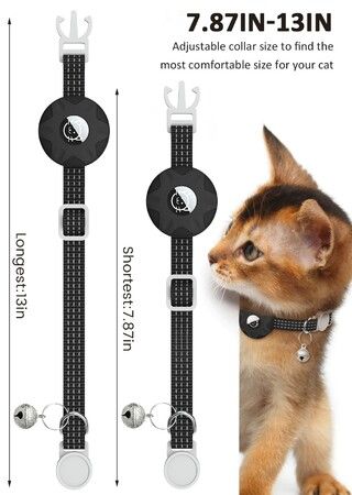 Reflective GPS Cat Collar with AirTag Holder and Bell,Lightweight Tracker Collar for Cats and Dogs (AirTag Not Included)