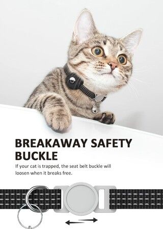 Reflective GPS Cat Collar with AirTag Holder and Bell,Lightweight Tracker Collar for Cats and Dogs (AirTag Not Included)