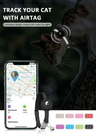 Reflective GPS Cat Collar with AirTag Holder and Bell,Lightweight Tracker Collar for Cats and Dogs (AirTag Not Included)