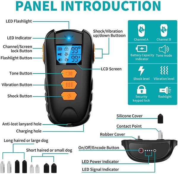 IPX7 Waterproof Dog Training Collar with 1650Ft Remote Range, Adjustable Shock and Vibration Levels for All Dogs