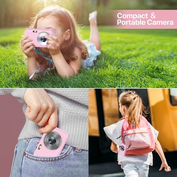 Capture Memories with the 1080P Kids Digital Camera - 32GB Card,Anti-Shake,44MP Point & Shoot,16X Zoom,Compact Design for Kids,Teens,tudents (Pink)