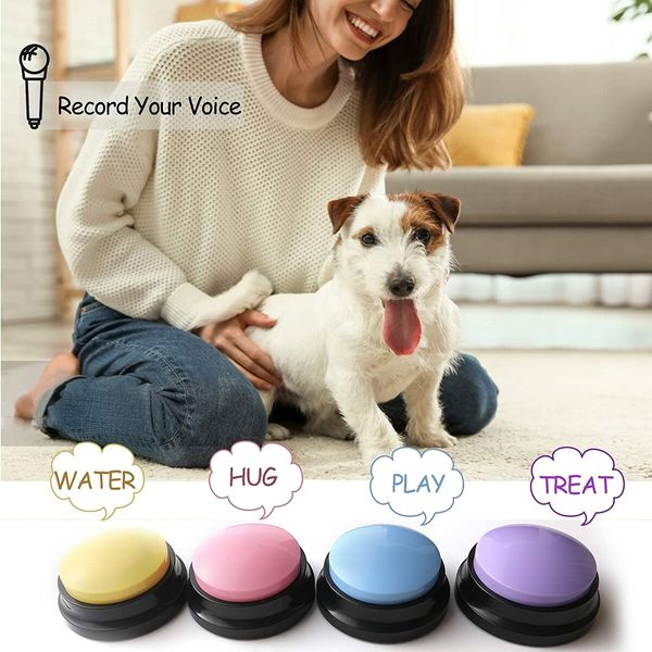 Easy to use Voice Recording Dog Training Buttons - 4 Pack (Blue, Pink, Yellow, Purple) for Communication and Pet Training