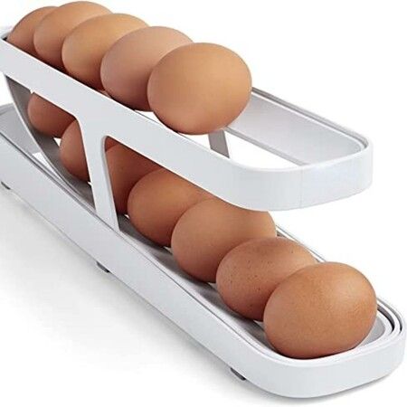 Automatic Egg Rolling Rack/Egg Storage Holder/Plastic Egg Basket for Refrigerator, Space-Saving Design