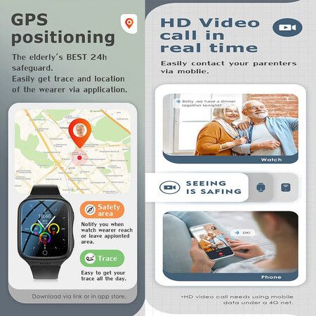 4G Smart Watch for Seniors: Stay Connected, Safe with SOS Fall Detection, Two-way Calling, and GPS Tracking