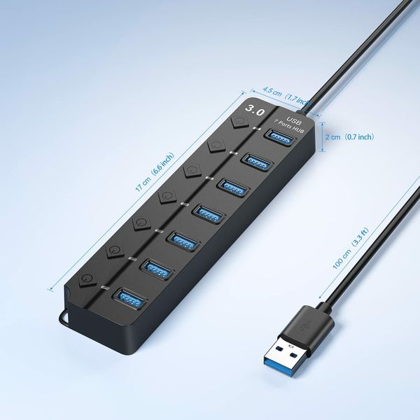 Expand Your Connectivity - 7-Port USB Hub with Individual Controls and Long Cable