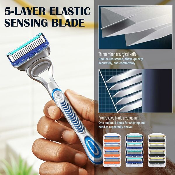 12 Pack Razor Shaving Blade Refills Compatible with Gillette Fusion 5 Orange