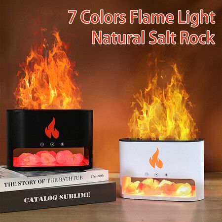 Crystal Salt Rock Fireplace Humidifier Air Lamp Essential Oil Diffuser Aroma Smell for Home Black