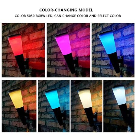 2-Pack Solar LED Torch Wall Lights with Modern Torch Design, Colorful Ambiance for Your Yard and Balcony (2-Pack)