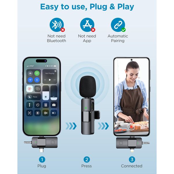 Wireless 3-in-1  Mini Microphone with 2.4G Ultra-Low Delay for or iPhone/Android/Video Recording/Vlog