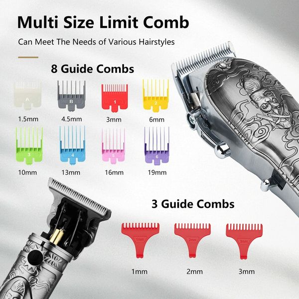 Men's Hair Clippers with T-Blade Trimmer, Nose Hair Trimmer, Cordless Design, Beard Cutting Capability, and Easy-to-Read LCD Display (Silver)