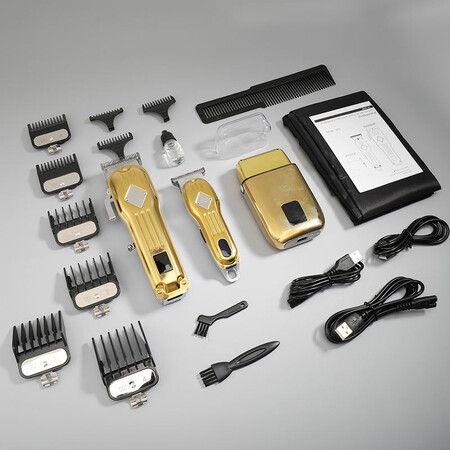 Complete Cordless Electric Hair Trimmer Set with LED Display and Rechargeable Battery,Ideal for trimming hair and beard(Gold)